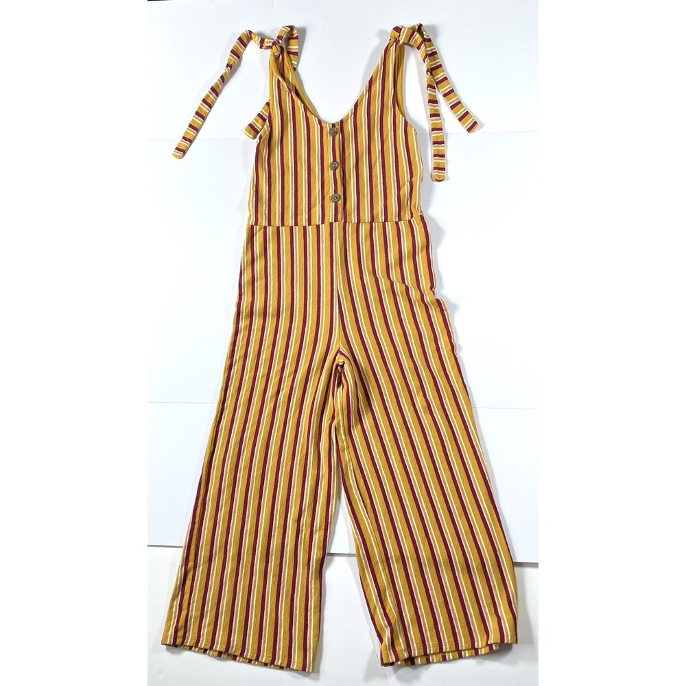 Arizona Striped Jumpsuit Gold Red 100% Cotton Wide Leg Romper Womens Size Medium